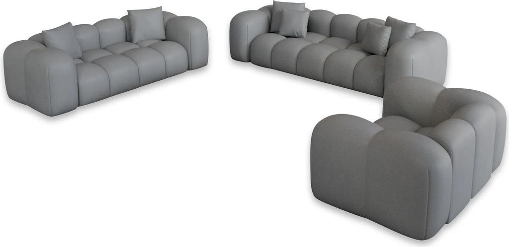 Echtleder 3-2-1-Sitzer Sofa Set Valora Hellgrau
