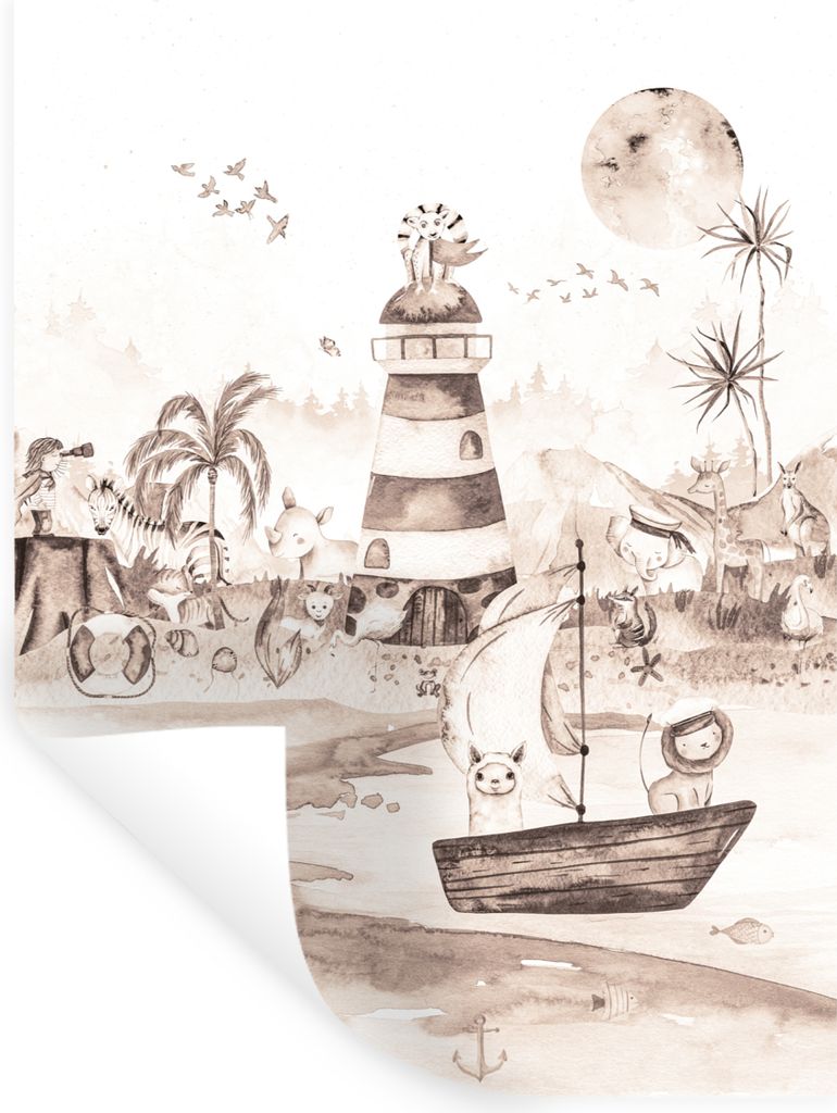 MuchoWow Wandtattoo Wandsticker Wandaufkleber Strand - Kinder - Leuchtturm - Alpaka - Meer - Tiere 30x40 cm Selbstklebend und Repositionierbar - ...