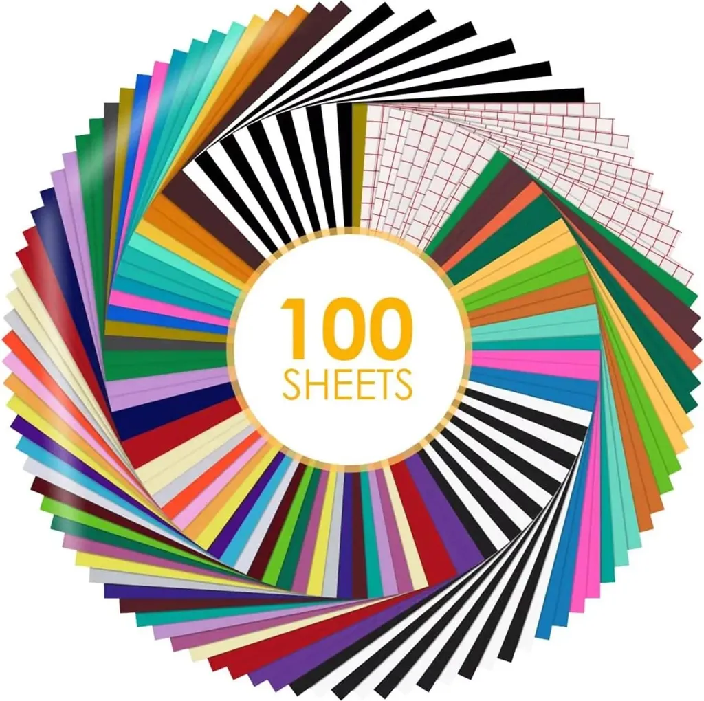 Vinyle Autocollant 12x12 po, 100 Feuilles avec Ruban de Transfert Inclus