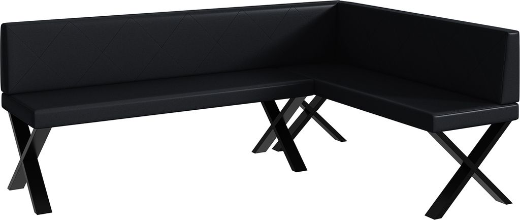 MEBLINI Eckbank für Esszimmer - Küchenbank - Essecke - Sitzecke Küche - ERIC - X-Beine 142x196x87cm Rechts - Schwarz Kunstleder
