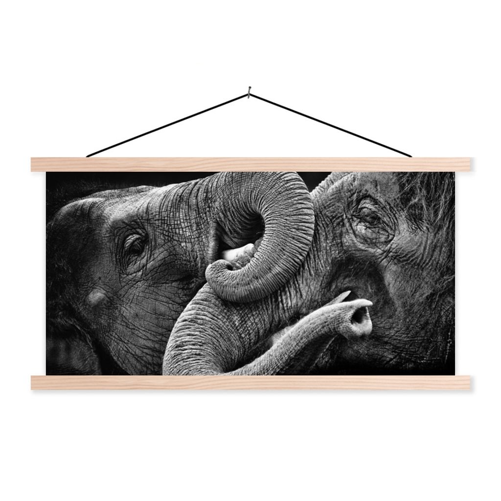 MuchoWow Textilposter Elefant - Tier - Rüssel 60x30 cm mit holzfarbenen Rahmen - Dekoration