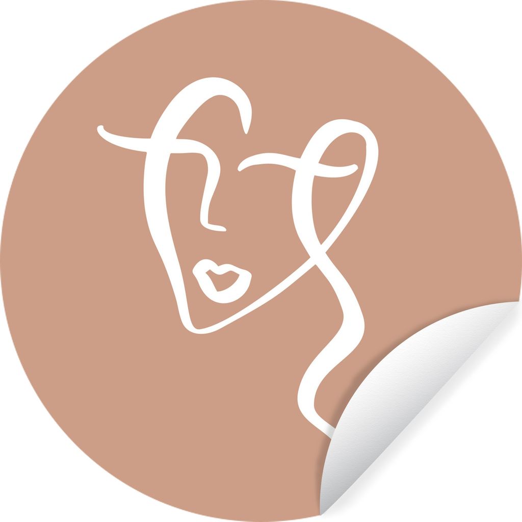 MuchoWow Runde Wandtattoo - Wandsticker Tapete Aufkleber Gesicht - Frau - Braun - Weiß Ø 30 cm Selbstklebend und Repositionierbar - Wandaufkleb...