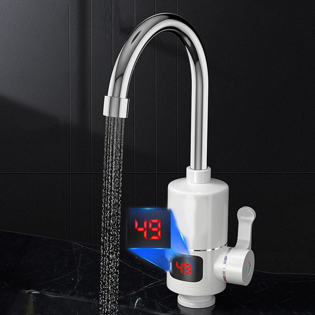 Küchenarmatur Elektrischer 3000W Durchlauferhitzer, 30-60°Wasserhahn Temperaturanzeige,360° drehbar, Haushalt, digitale Anzeige, 3-Sekunden-Aufh...