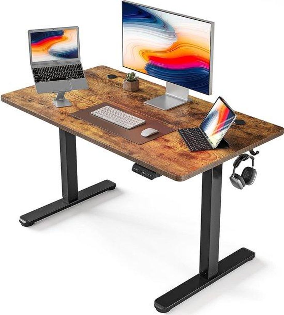 Elektrisch verstelbaar bureau, 100 x 60 cm, sta-bureau mit Trennwand, schwarz/braun