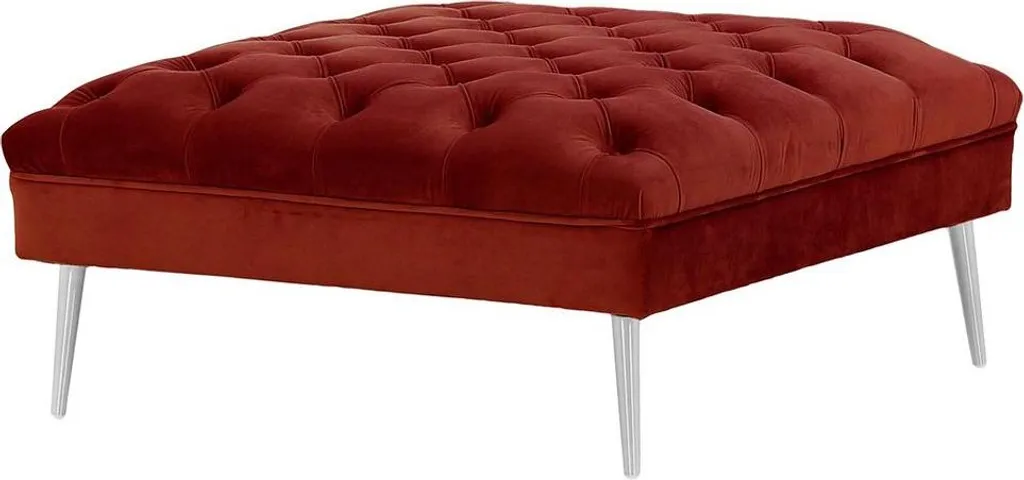 Siège d'appoint pouf rond Chesterfield en velours gris et pieds métal