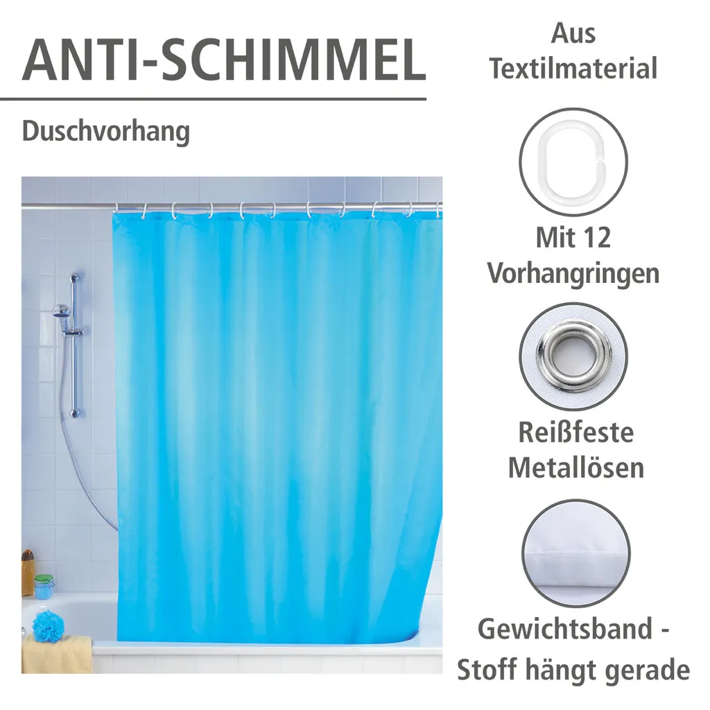Rideau de douche textile anti-moisissure bleu ciel avec œillets acier
