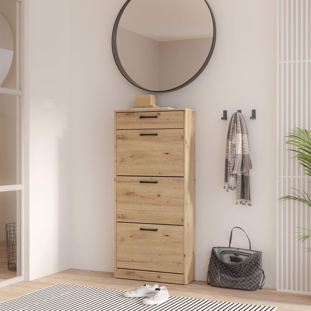 Forte NIKO Schuhschrank 60, Skandi-Schrank, 3 Kippfächer, 1 Schublade, Holzwerkstoff, Flur, Abstellraum, Artisan Eiche Holzdekor, 58,2 cm breit x ...