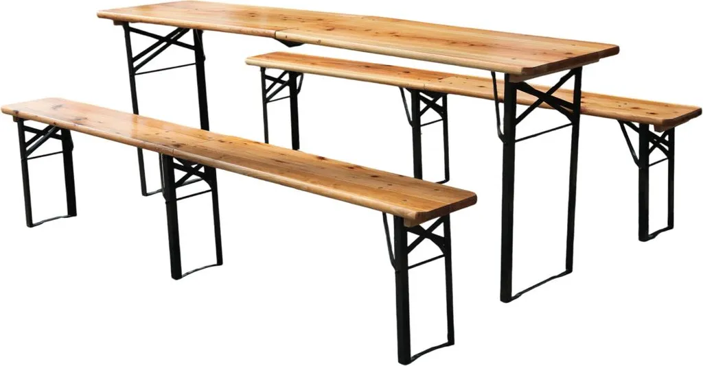 Table de réception robuste 220 cm et bancs pliables pour manque d'espace