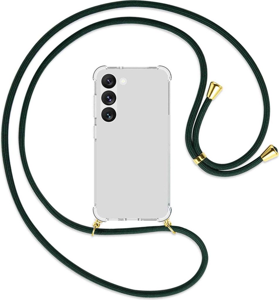 Handykette Backcover-Schutzhülle mit Band (Metall goldfarben) für Samsung Galaxy S23 - dunkelgrün
