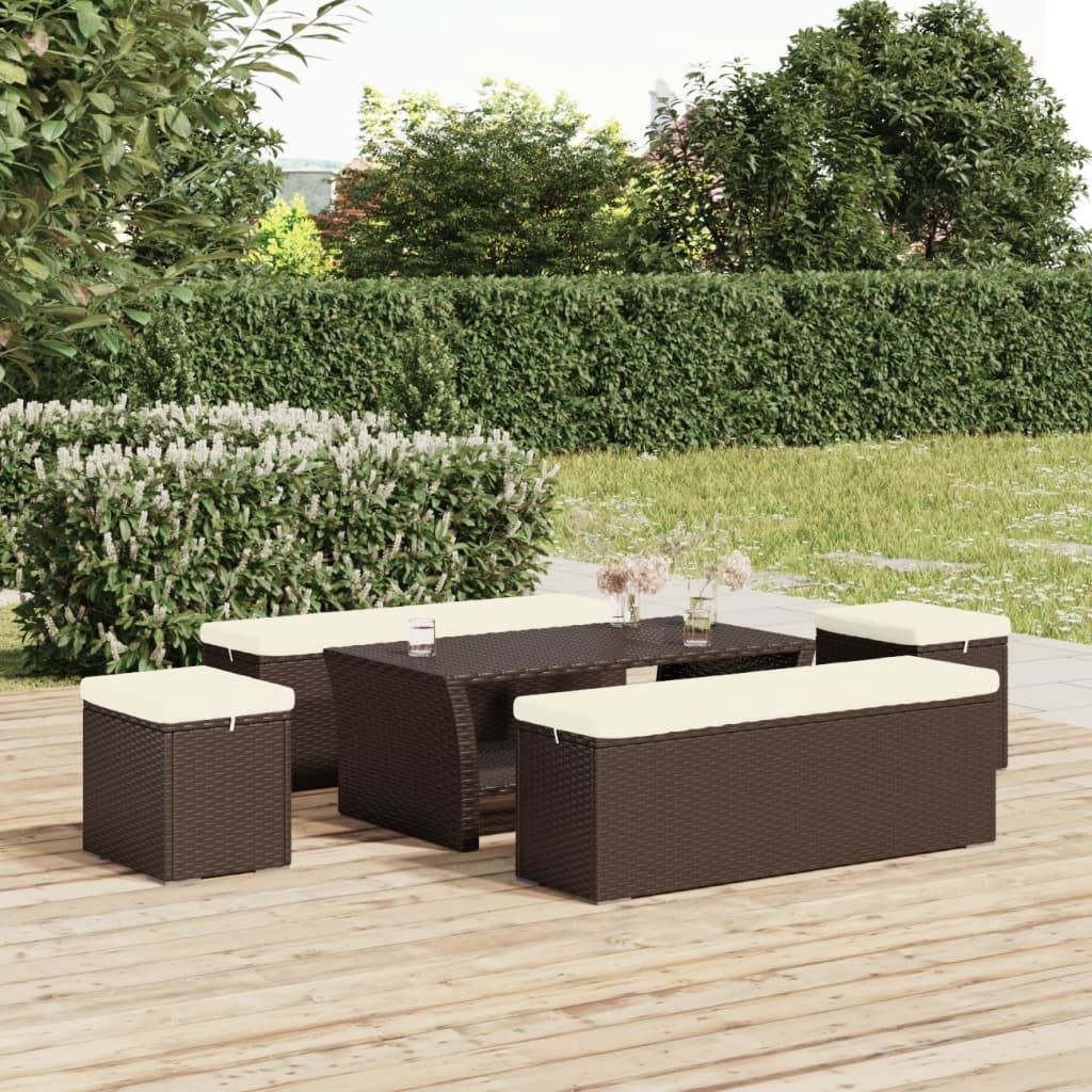 The Living Store Hocker mit Kissen 2 Stk. Braun 40x30x40 cm Poly Rattan