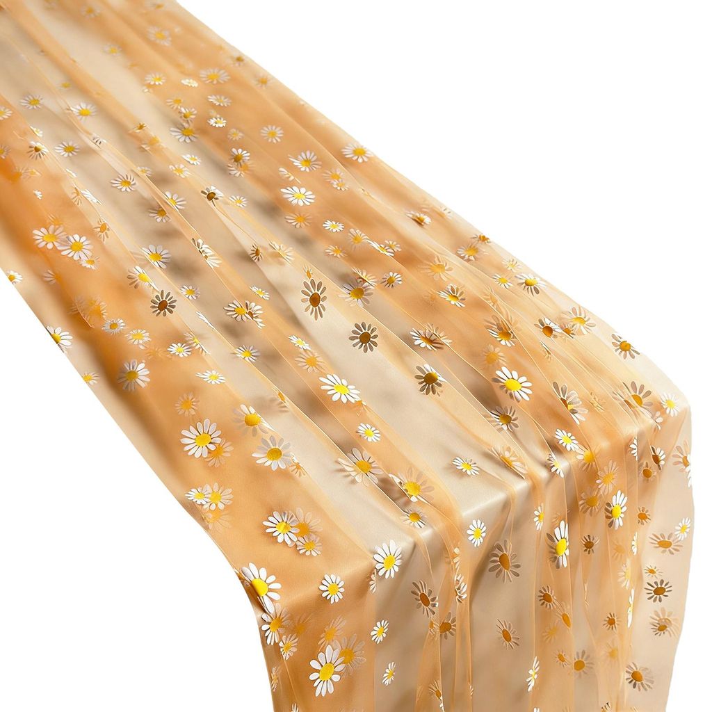 Tischläufer mit Tüll-Gänseblümchenmuster, frühlingshafter Blumen-Tischläufer, rustikaler Blumen-Tischläufer für Hochzeit, Babyparty, Geburt...