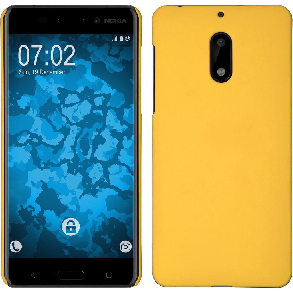 PhoneNatic Case kompatibel mit Nokia 6 - Hülle gelb gummiert Hard-case + 2 Schutzfolien