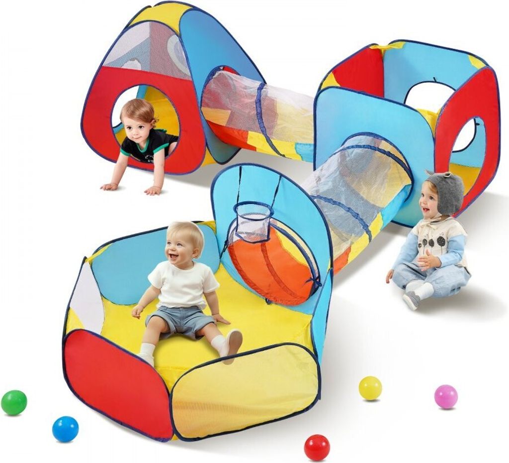 5-in-1-Spielzelt mit Tunnel und Basketballkorb für Jungen, Mädchen, Babys und Kinder – Pop-Up-Spielhaus für Drinnen und Draußen inkl. Trageta...