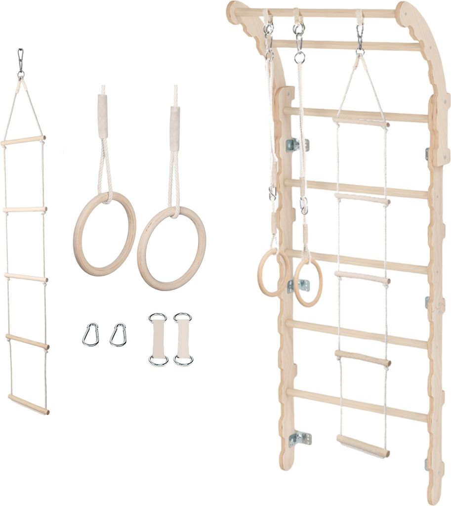 MAMOI Klettergerüst Indoor, Sprossenwand für kinderzimmer, Turnringe kinder für klettern, Kletterwand und spielgeräte, Midi Turngeräte mit K...