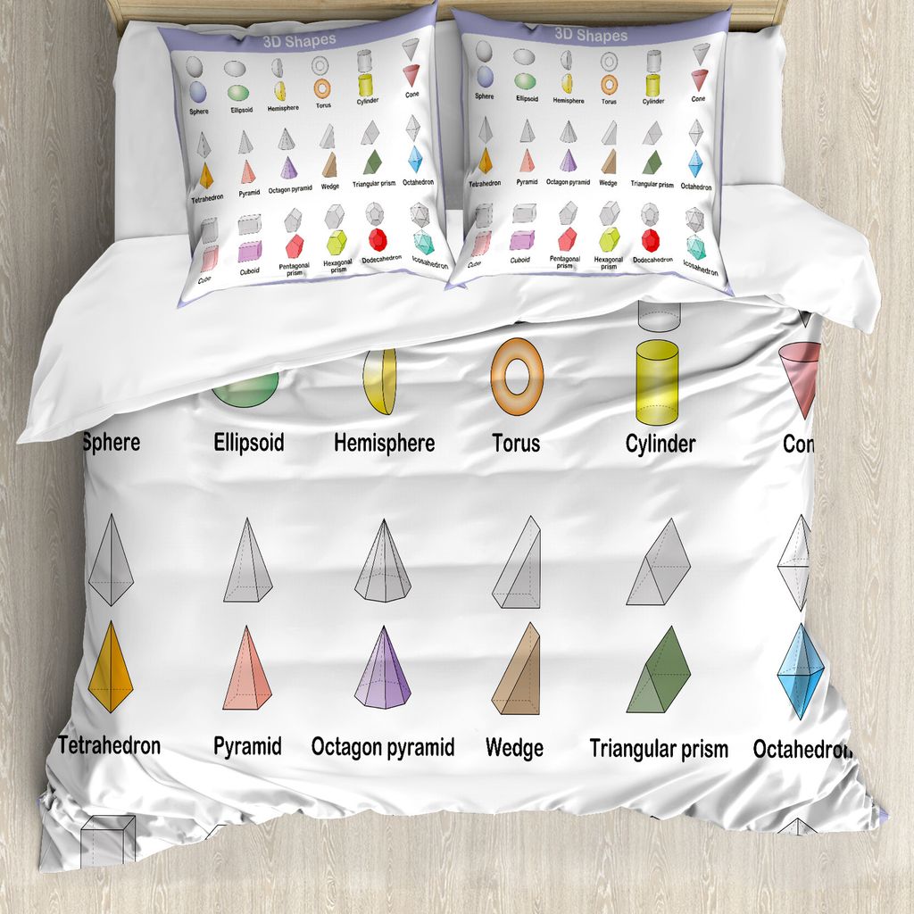 ABAKUHAUS Lehrreich Bettbezug, 3D-Formen Schule Theme, Milbensicher Allergiker geeignet mit Kissenbezügen, 200 cm x 200 cm - 80 x 80 cm, Mehrfarbig