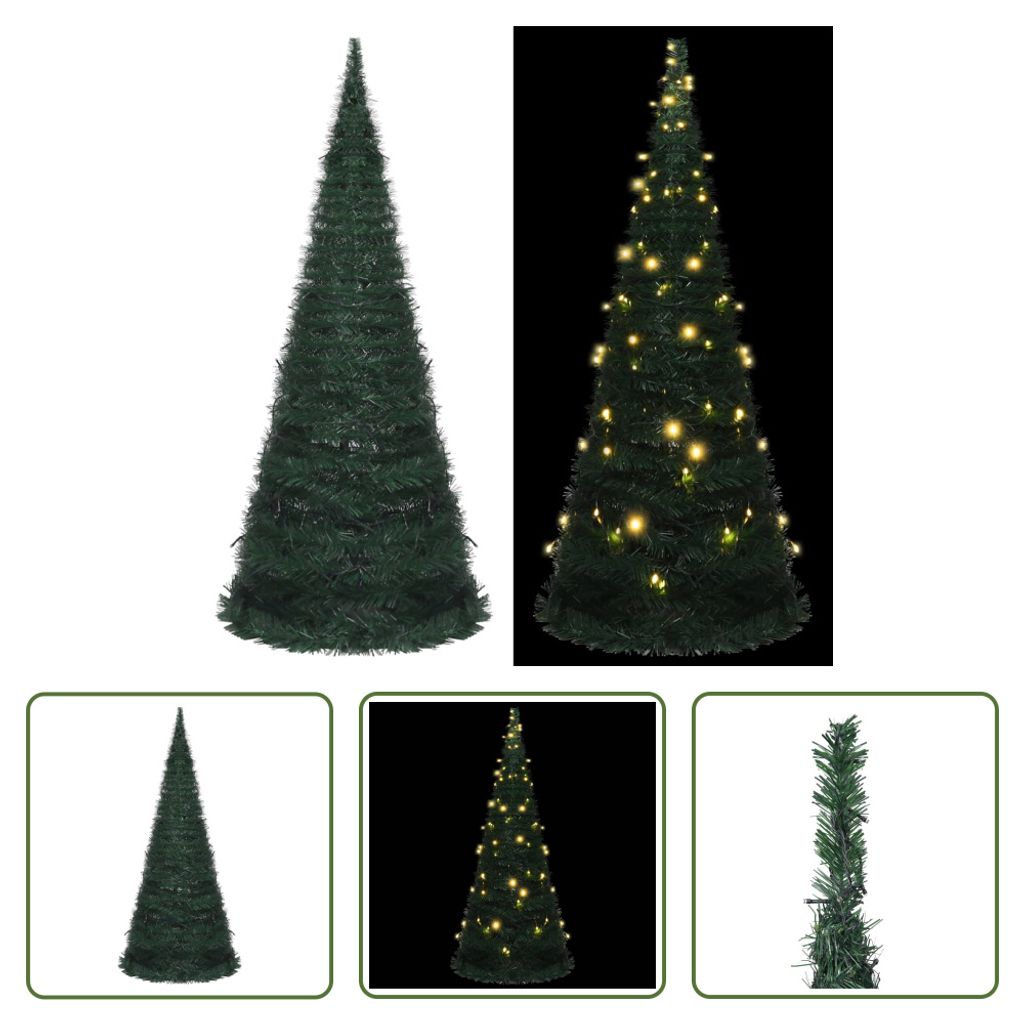 The Living Store Künstlicher Pop-Up-Weihnachtsbaum mit Beleuchtung Grün 210 cm