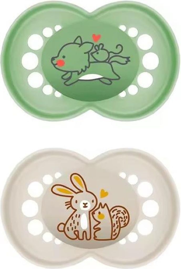 Mam Original Pure Silicone Pacifier +6 Months Green/Beige - 2 Units