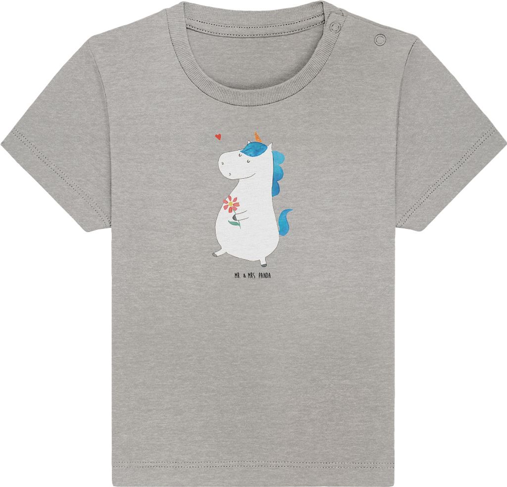 Mr. & Mrs. Panda Babyshirt Einhorn Spaziergang 24. - 36. Monat - Heather Grey - Geschenk, Organic Baby Shirt, Blumen, Glitzer, T-Shirt, Unicorn, Ba...