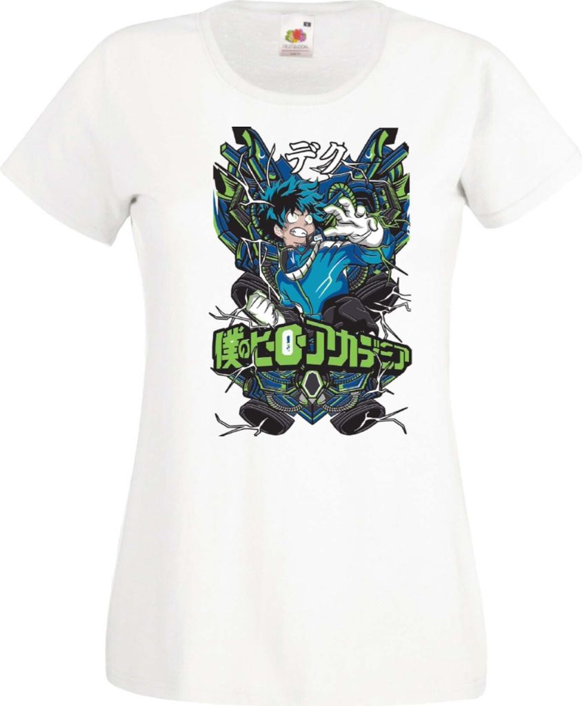 Damen T-Shirt My Hero Anime Academia Izuku Midoriya Var-001, Lady 2XL / Weiß