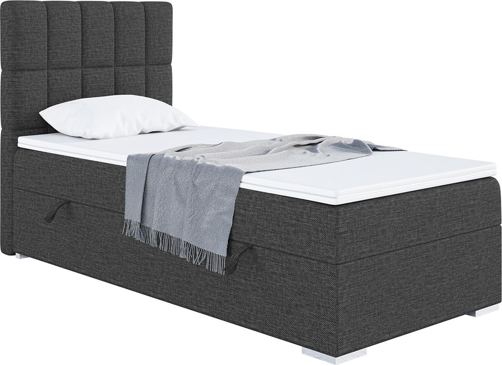 MEBLINI Boxspringbett mit Bettkasten - Gepolstert Einzelbett mit Matratze und Topper - Polsterbett mit Stauraum - Bett mit Kopfteil - Stauraumbett ...