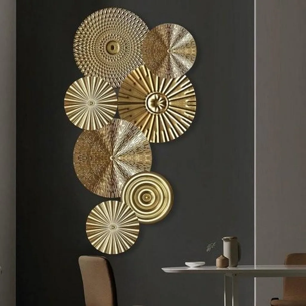 Décoration murale métal dorée pour couloir - Sculpture 3D chic cuisine