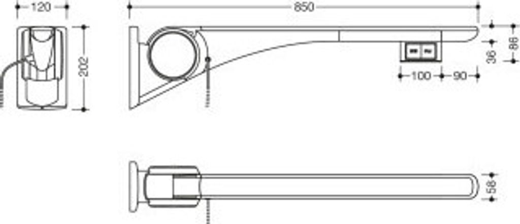 HEWI 802.50.43160 TB Stützklappgriff Basic,850 mm,links