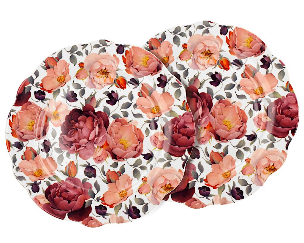DUO EXCLUSIVE Speiseteller 2er Set SPRING ROSES WHITE aus New Bone China Porzellan