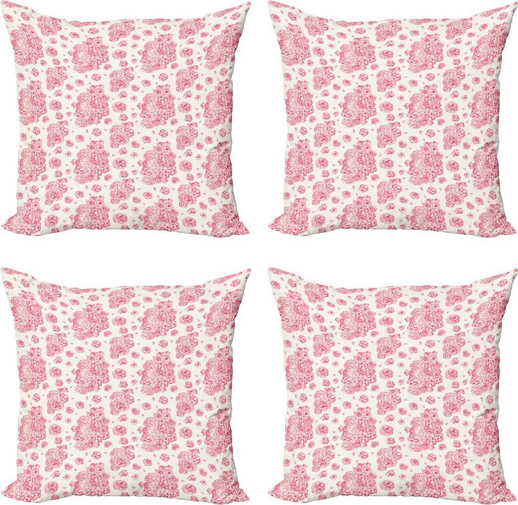 ABAKUHAUS Koralle Kissenbezug Set (4 Stück), Pfingstrosen Englische Rosen, Moderner Doppelseitiger Digitaldruck, 45 cm x 45 cm, Dunkler Coral Pale...