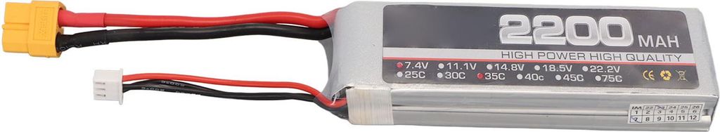 7,4 V 2S 2200mAh 35C Lipo -Batterie RC Flugzeug Hochgeschwindigkeit Lithium mit XH -Bilanz Kopf für Ersatz XT60 -Stecker