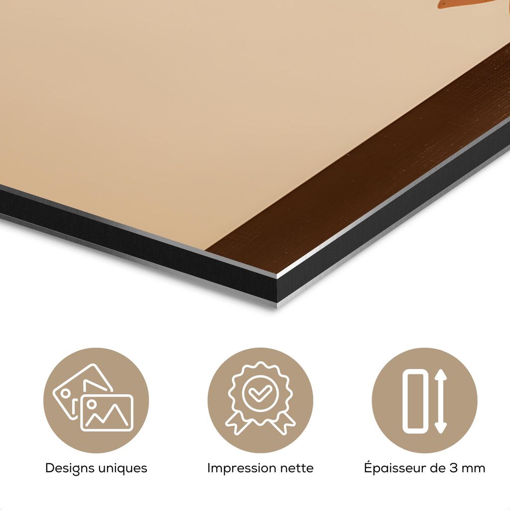 MuchoWow Wanddekoration Metall Metallbild Wandkunst 90x60 cm Bücher - Turm - Kaffee - Beige MuchoWow Aluminium Gemälde - Wandbilder