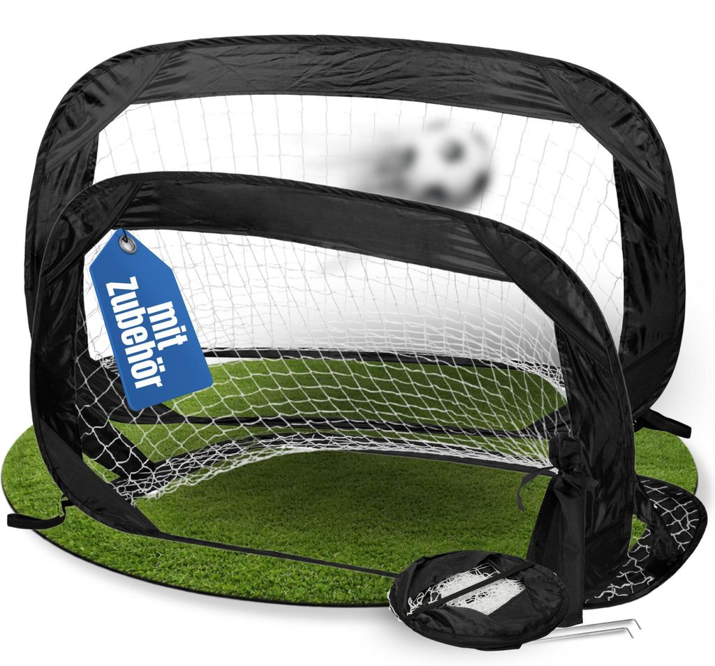 PopUp-Tor 'Kicko' Fußballtor - faltbares Tor für Kinder - inkl Tragetasche, Stangen und Heringen für mobiles Fußball Training - schwarz