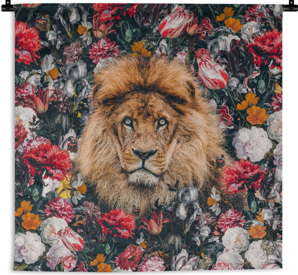 MuchoWow Wandteppich Wandbehang Leo - Blumen - Profil 150x150 cm Tapisserie Dekoration Wandtuch - Wohnaccessoires - Modernes