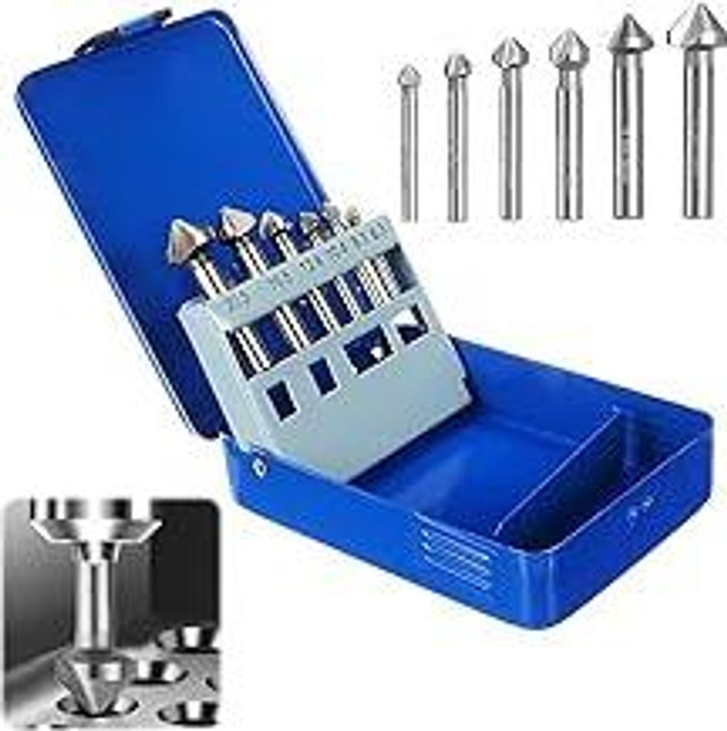 DAJASD Kegelsenker Set HSS, 6 PCS 90° Kegelsenker Satz Metall HSS, Ø 6.3-20.5 mm, Senker Metall mit ABS-Kassette, Senkbohrer für Edelstahl, Baus...