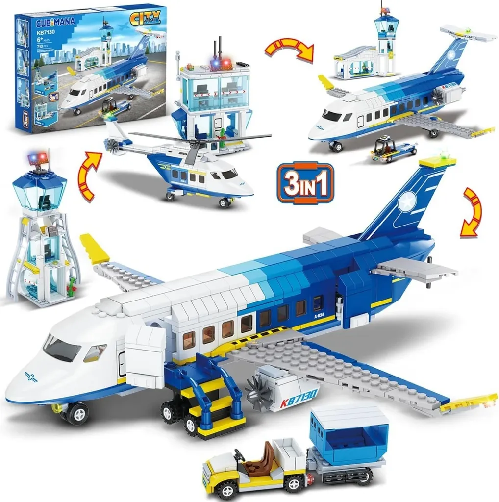 Jeu de construction avion de ligne urbain bleu maquette éducative