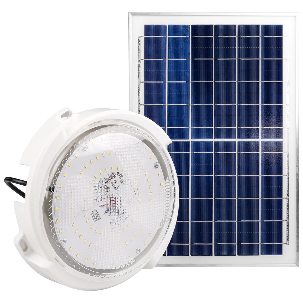 MasterLED Solar Deckenleuchte 120W – 5000K Neutralweiß – IP65 Weiß – Dämmerungssensor Fernbedienung – Innen Außen
