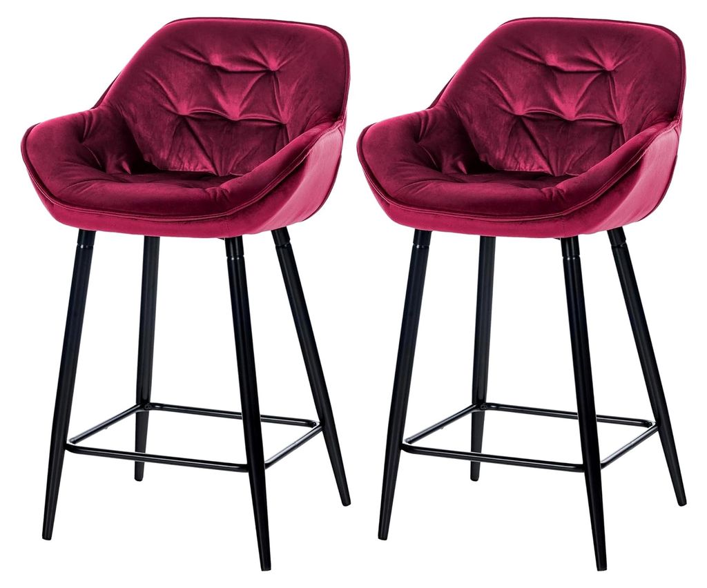 2er Set Barhocker Gibson Samt I Sitzhöhe 76 cm I Tresenstühle mit Fußstütze, Farbe: lila