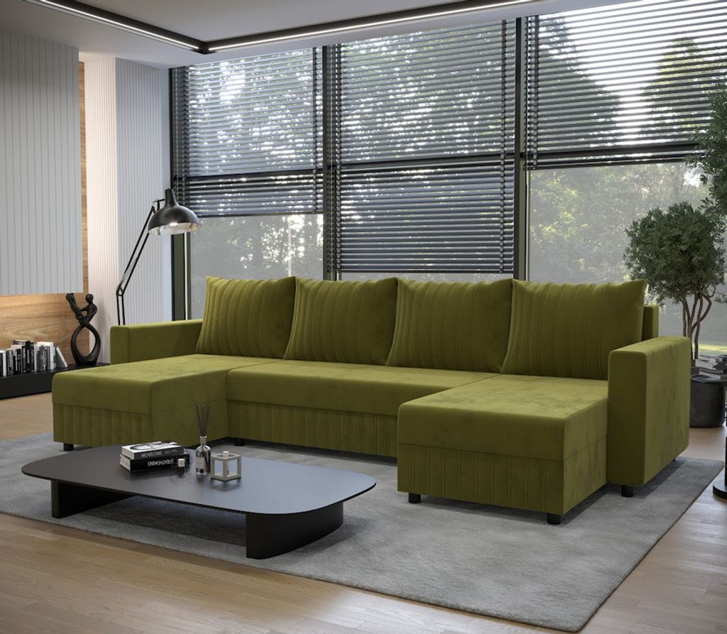 U-förmige Couchgarnitur EDITH – Olivgrün