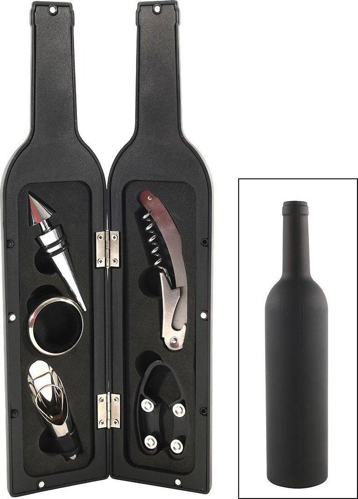 Weinflaschenöffner Set schwarz - 6-teiliges Geschenk Weinaccessoires