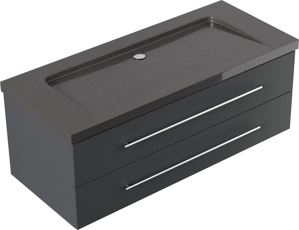 Badmöbel Granit India Black Damo 130 cm ohne Hahnloch SoftClose grafit : Grafit Varianten: Grafit