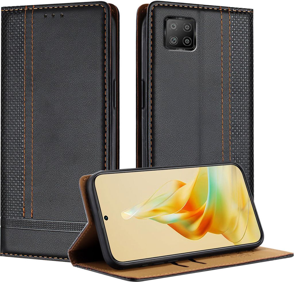 Handyhülle für OPPO A73 4G Leder Flip Klappbare Schutzhülle mit Standfunktion Schwarz