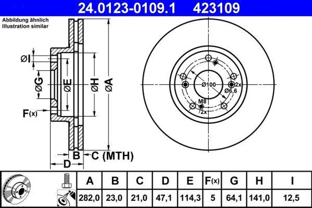 Disque de frein ATE 24.0123-0109.1 pour Civic et CR-V - Qualité OE