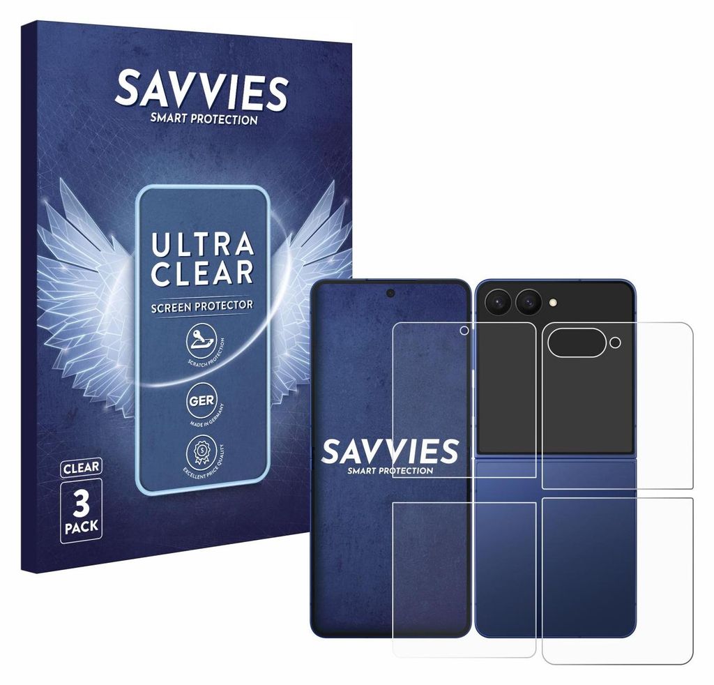 A product shot of a phone screen protector packaging and the protectors themselves.