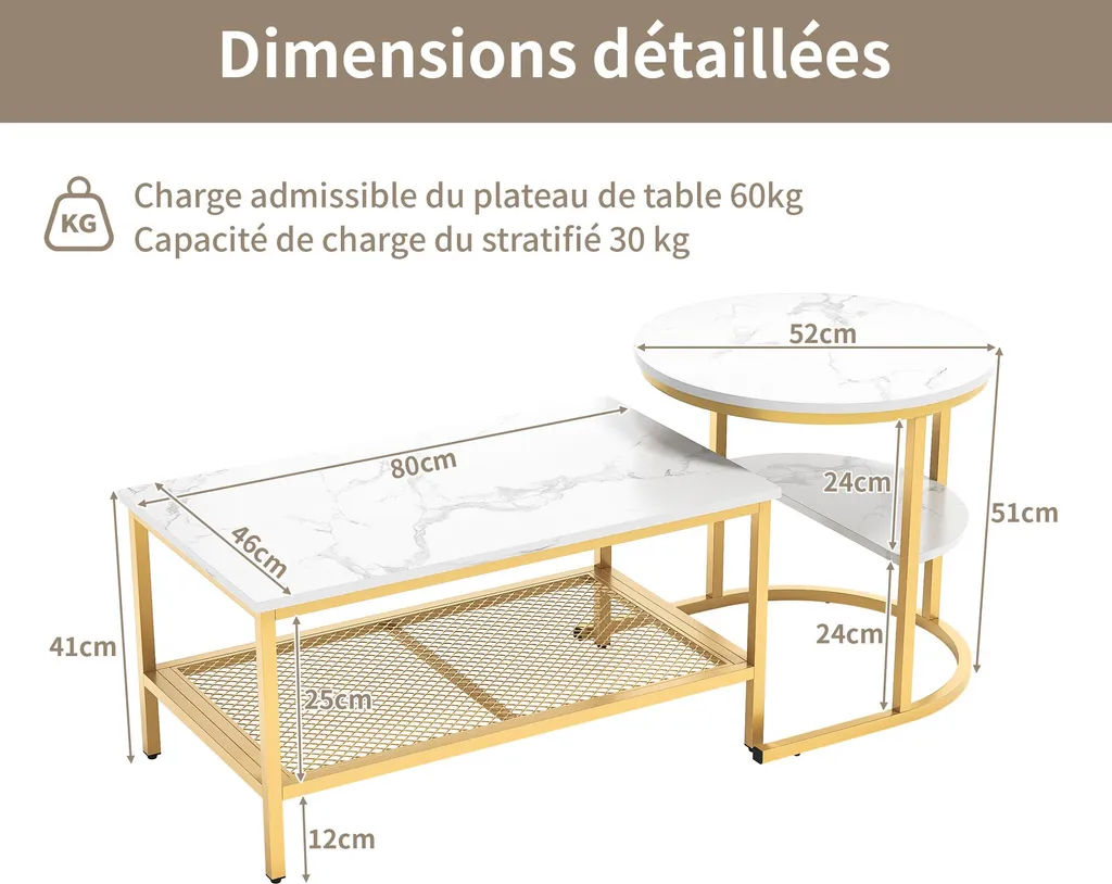 Tavolino Marmo Bianco e Oro - Design Moderno Elegante per Salotto - 6