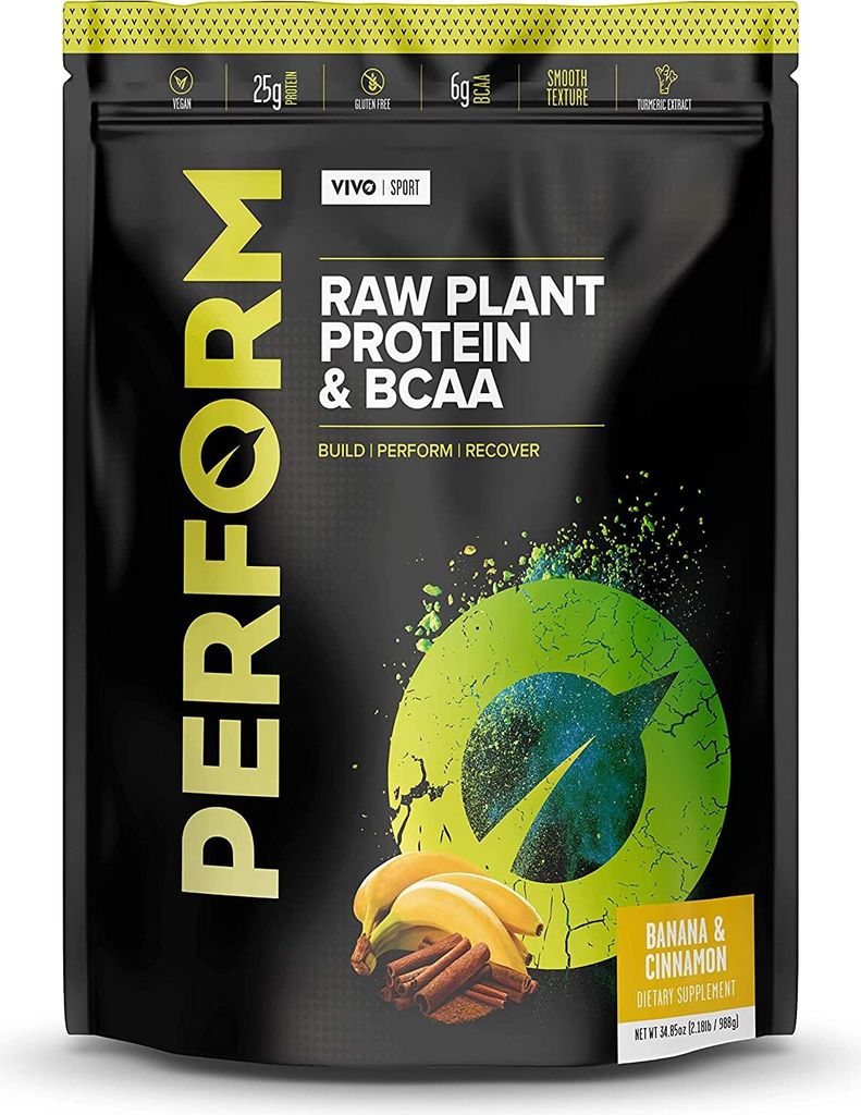 Vivo Life Perform - Raw Vegan Protein Powder Pea & Hemp Blend with BCAA - Gluten & Soy Free Shake (Banana & Cinnamon, Large)