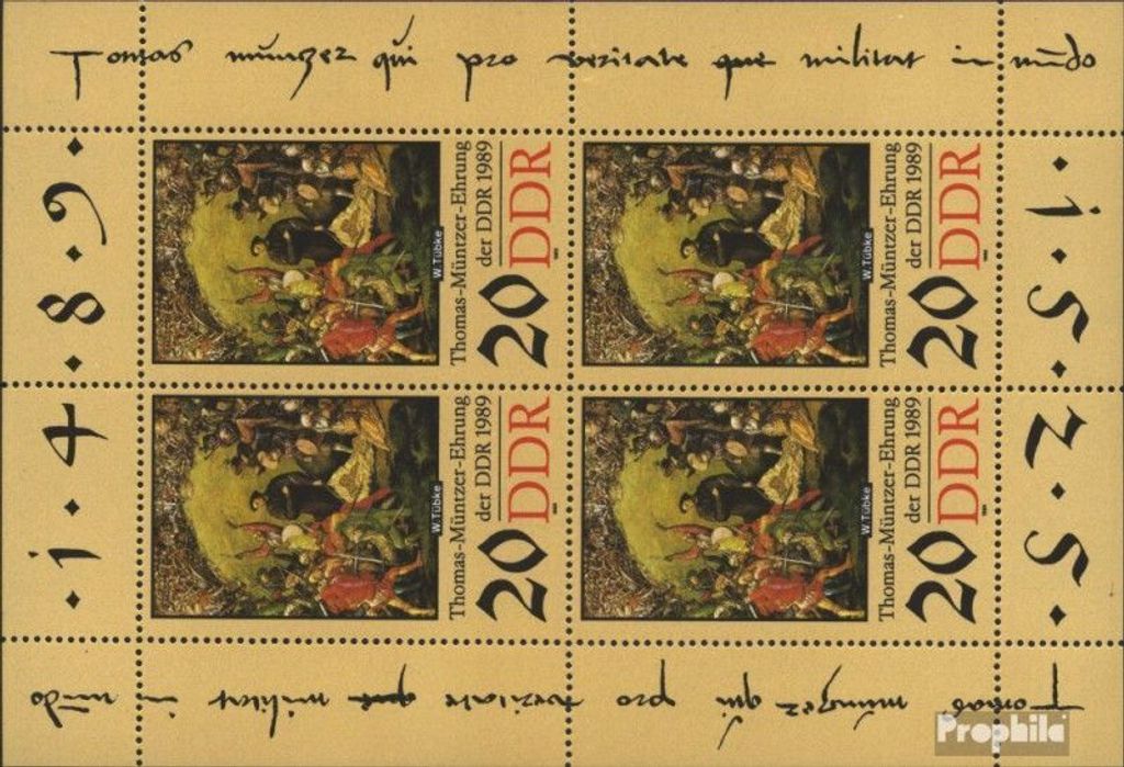 Briefmarken DDR 1989 Mi 3271Klb Kleinbogen gestempelt 500.Geburtstag von Müntzer (II)