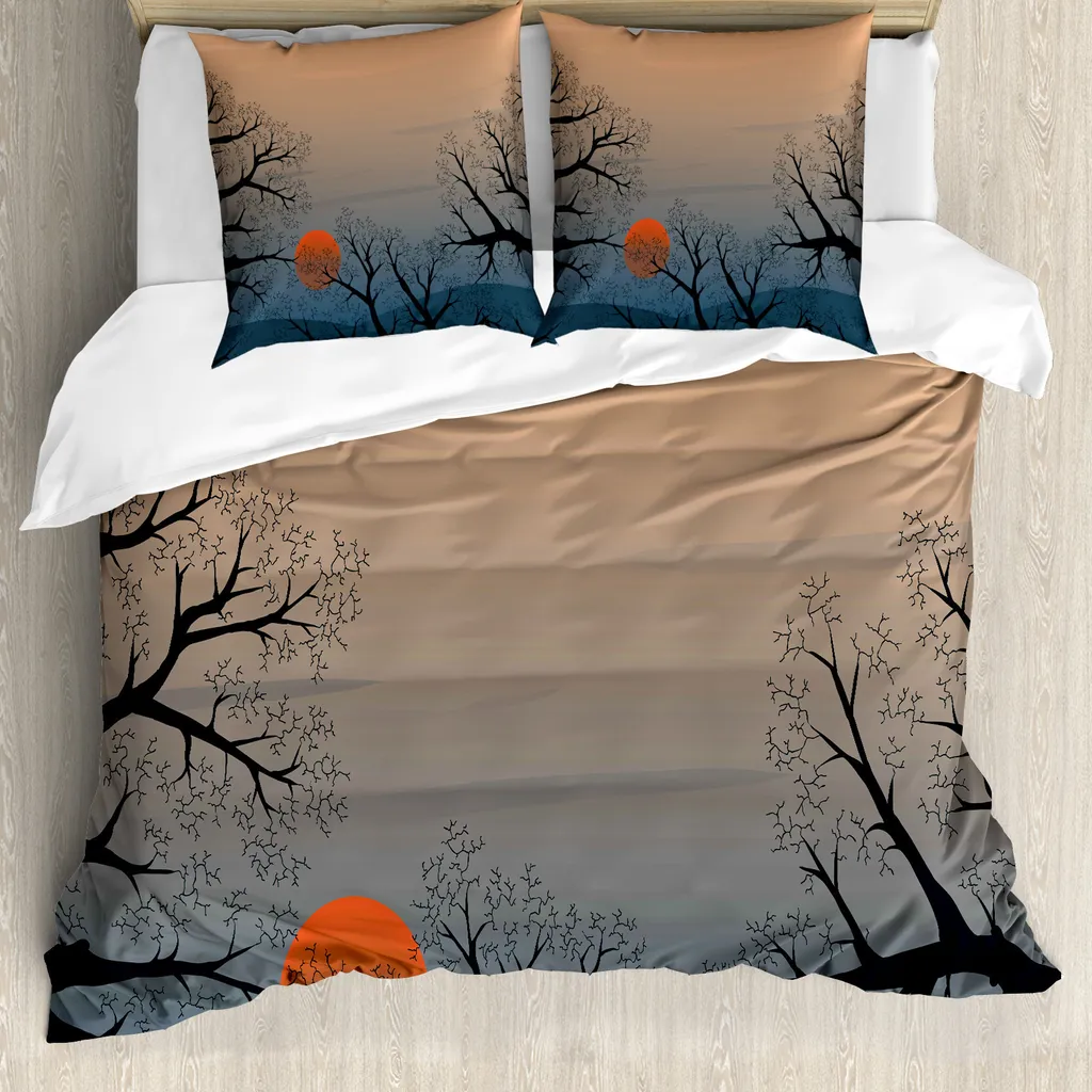 ABAKUHAUS Copripiumino naturale, Alba Misty Sky, Antiacaro Adatto a chi soffre di allergie Con federe, 200 cm x 200 cm - 80 x 80 cm, Blu ardesia Arancione Pesca