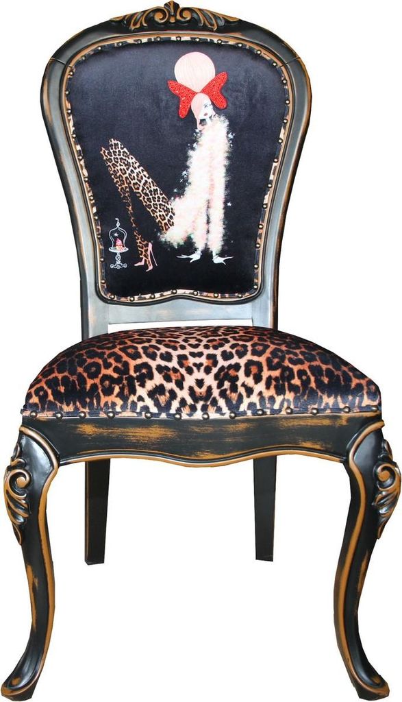 Casa Padrino Barock Luxus Esszimmer Stuhl Leopard / Schwarz / Braun Dame mit High Heels - Designer Möbel - Barockmöbel