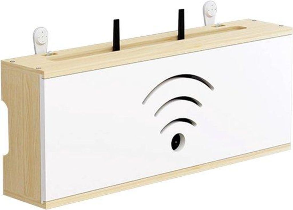 Massiver Holz-Wandhalter für Router - Kabelmanagement - 466 x 243 x 52 cm - Holzfarbe