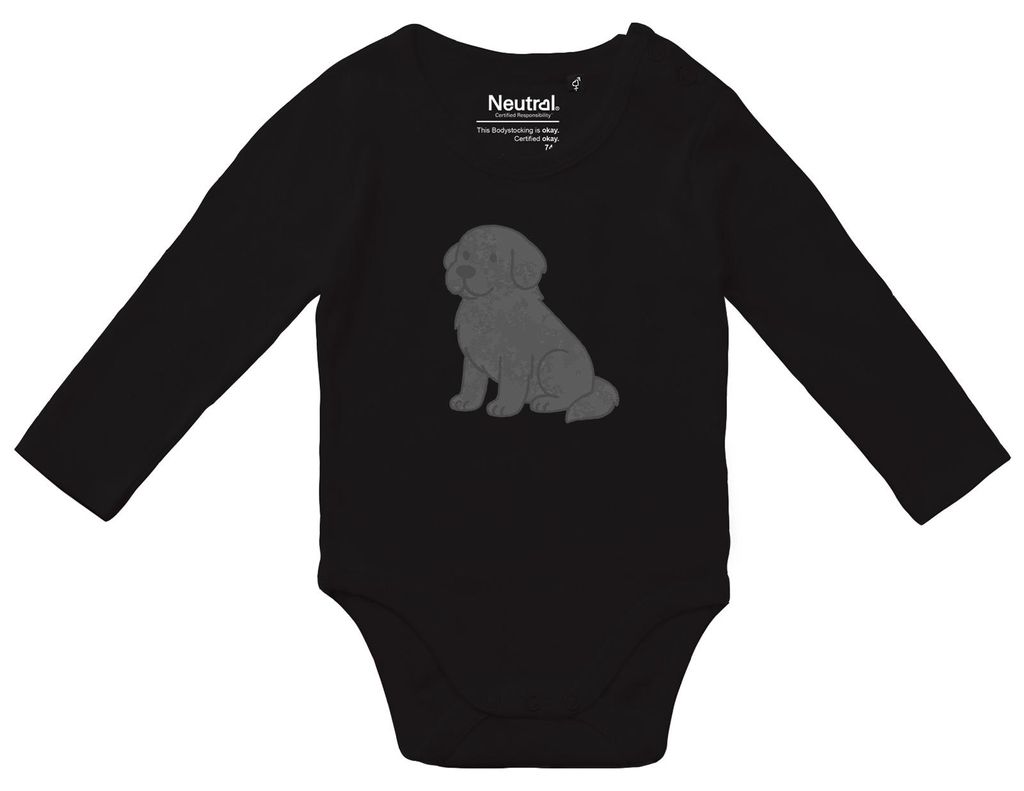 Huuraa Baby Body Neufundländer Comic Neufi 80 Black Baumwolle Fairtrade Langarmbody Geschenkidee