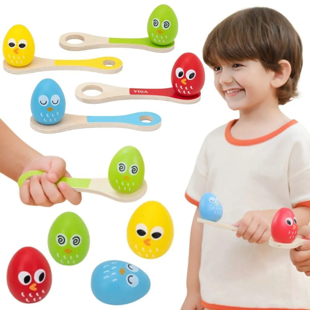 Viga Egg On A Spoon Run : Set de course d'œufs colorés en bois massif